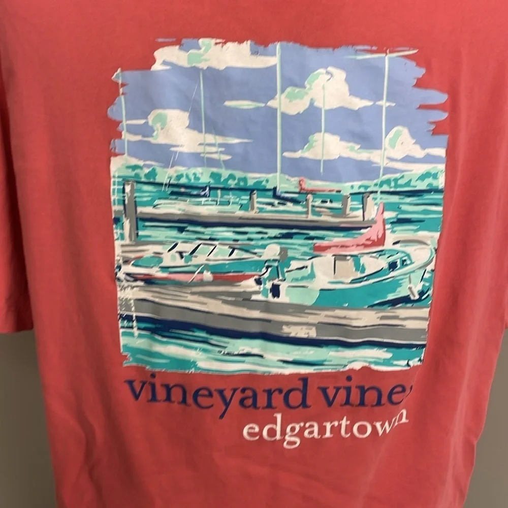 Vineyard Vines Edgartown Pink Short Sleeve Tee Nautical‎ Boats Ocean Sean Medium